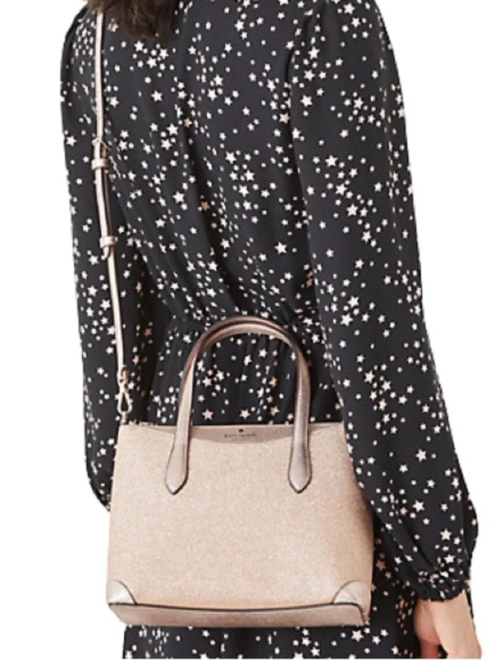 kate spade Rose Gold Blush Pink Glitter Shimmy Satchel Crossbody Purse